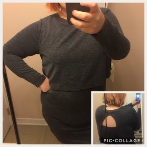 Plus Size Long Sleeve Grey Dress